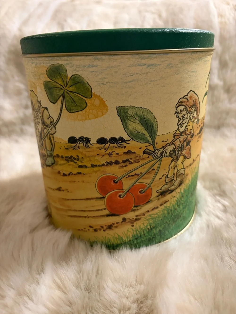 Vintage Charles Chips Music Box Tin: Gnomes in Nature